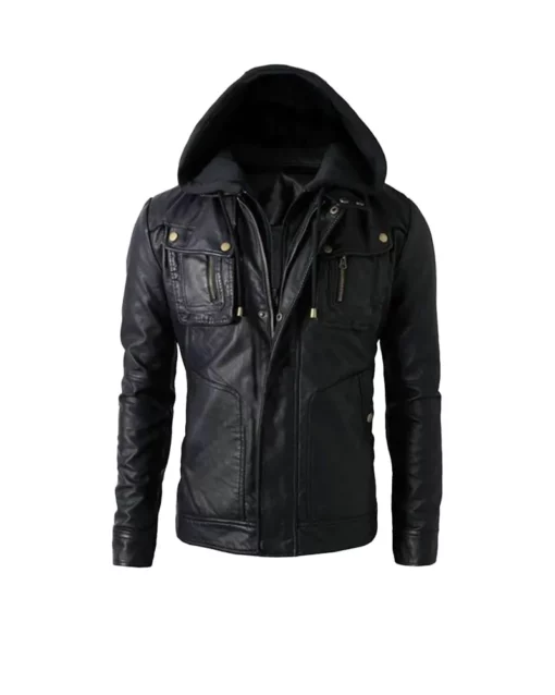 Premium Hoodie Biker Leather Jacket1