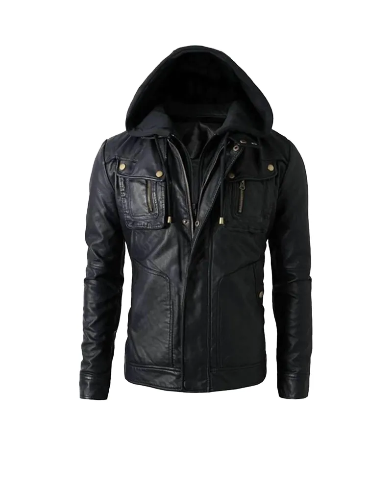 Premium Hoodie Biker Leather Jacket1
