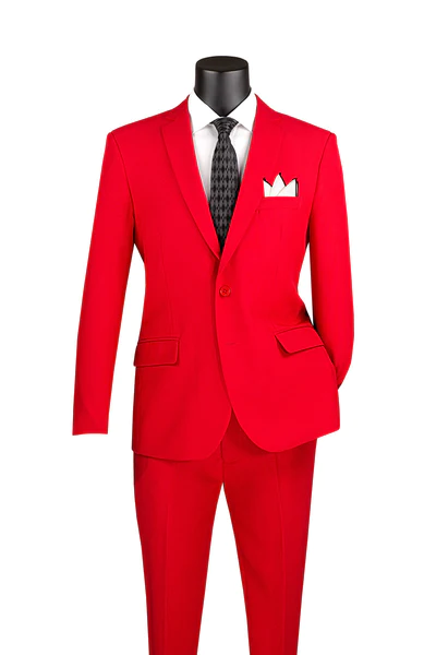 Red Slim Fit Men's 2 Piece Business Suit 2 Button
