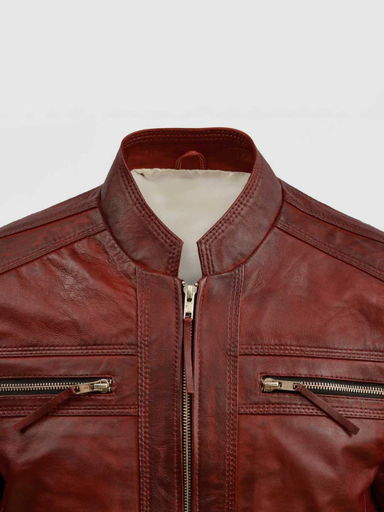 Waxed Leather Burgundy Jacket Mens