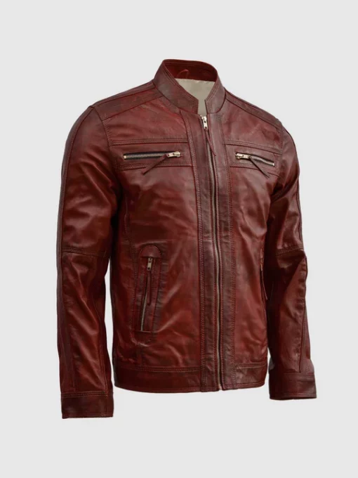 Waxed Leather Burgundy Mens Jacket
