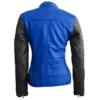 Women Blue With Black Sleeves Shoulder Quilted Leather Jacket