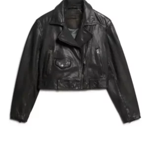 Women Cropped Biker Leather Jacket