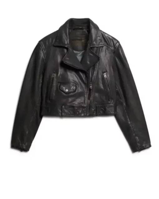 Women Cropped Biker Leather Jacket