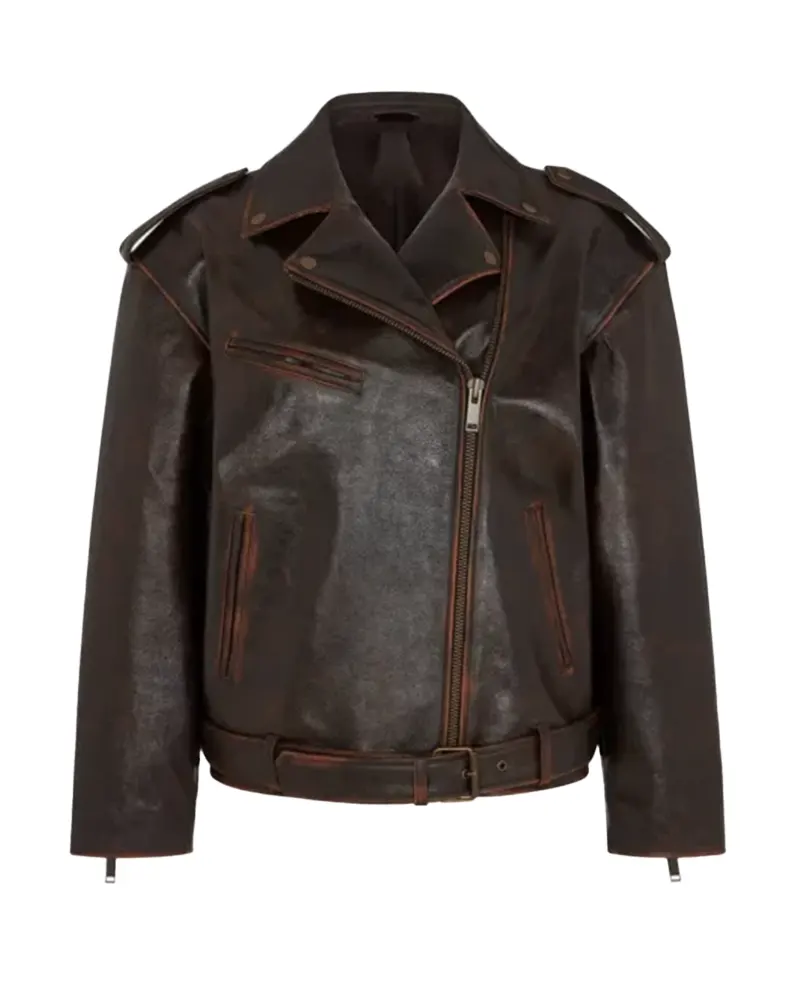 Women Distressed Leather Biker Jacket