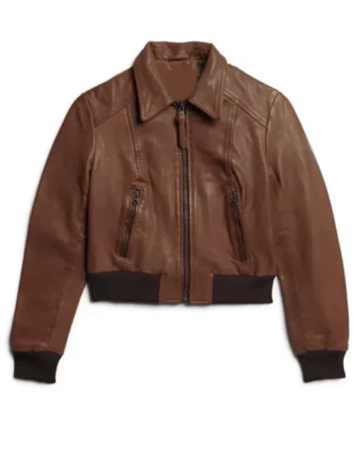 Women Leather Short Bomber Jacket
