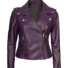 Women Purple Leather Moto Jacket