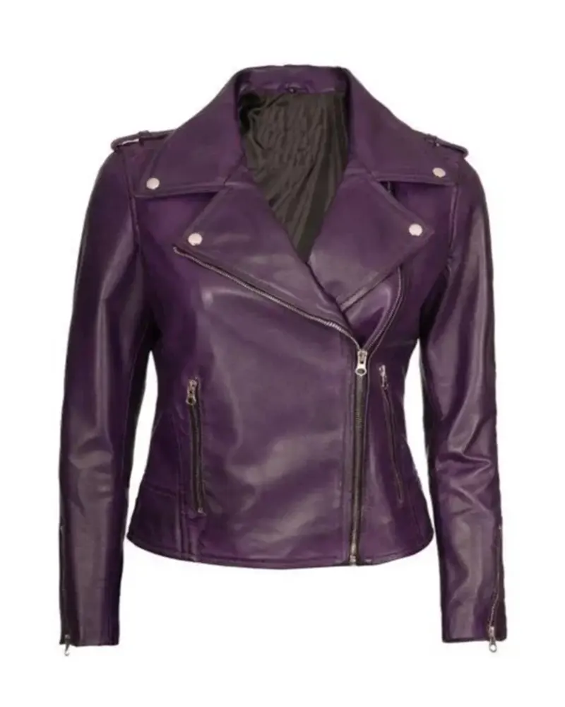 Women Purple Leather Moto Jacket