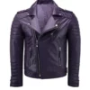 Women Purple Leather Quilted Jacket