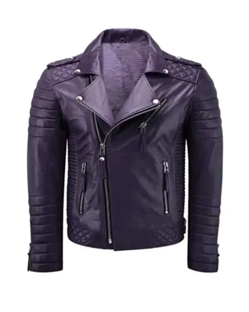 Women Purple Leather Quilted Jacket