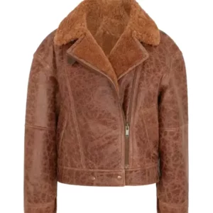 Women’s Brown Cracked Shearling Jacket