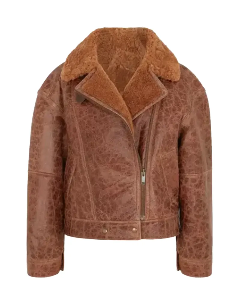 Women’s Brown Cracked Shearling Jacket