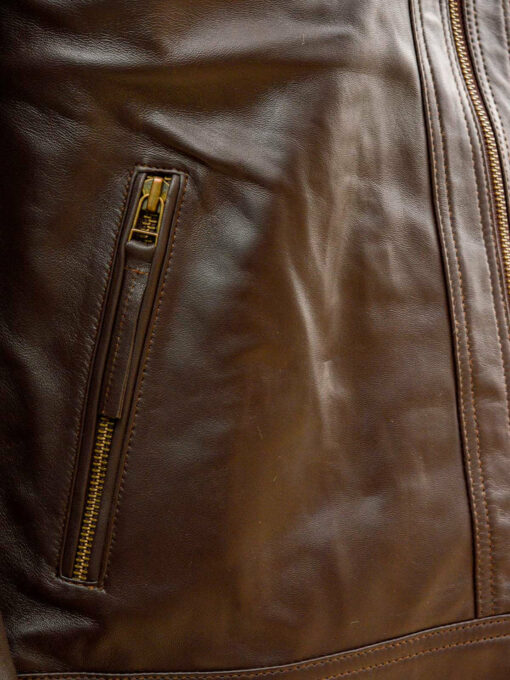 men-s-lightweight Quilted Pockets Design Brown Leather Bomber Jacket