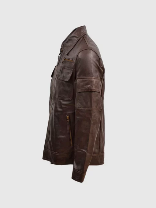 mens lightweight Quilted Pockets Design Waxed Brown Leather Bomber Jacket