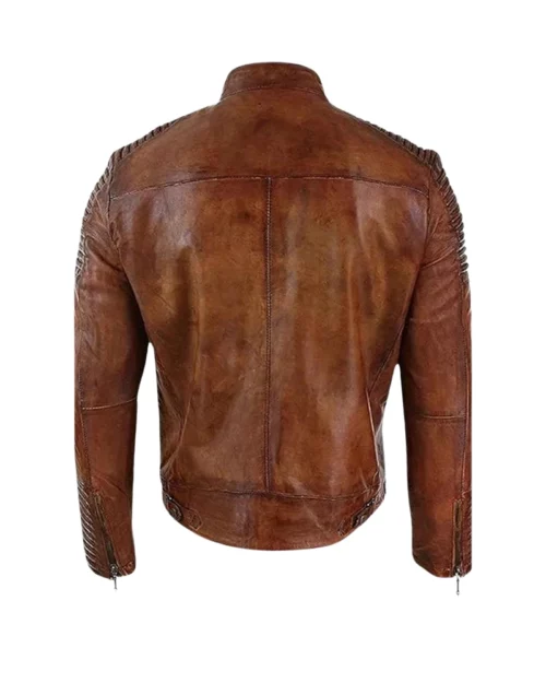 Men Quilted Distressed Brown Jacket