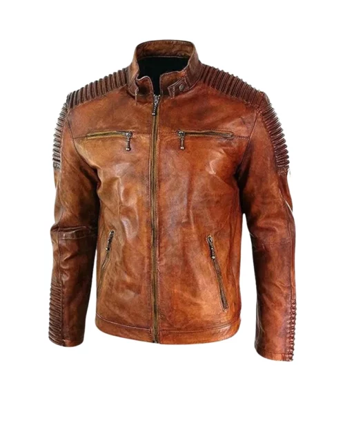 Men Waxed Quilted Distressed Brown Jacket