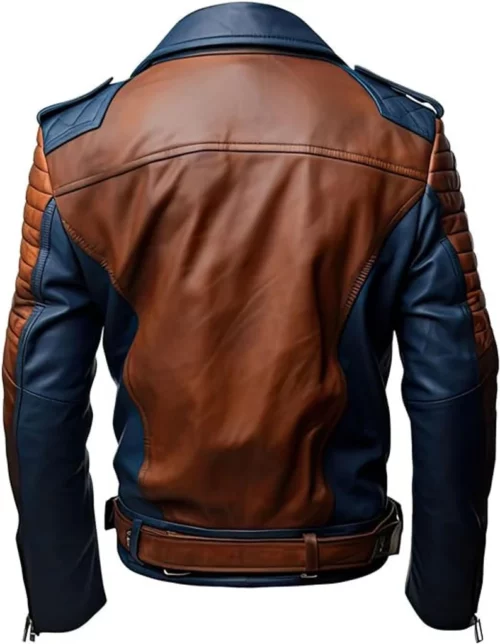 Men Blue and Brown Leather Jacket