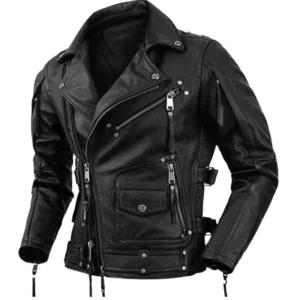 Men Cowhide Leather Motorcycle Jacket