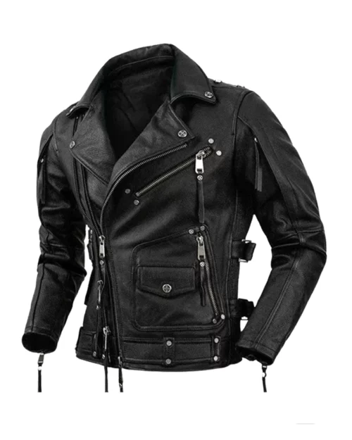 Men Cowhide Leather Motorcycle Jacket