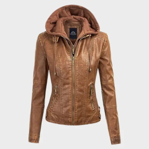 Women Removable Brown Hooded Jacket