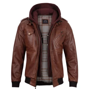 Brown Leather Bomber Jacket