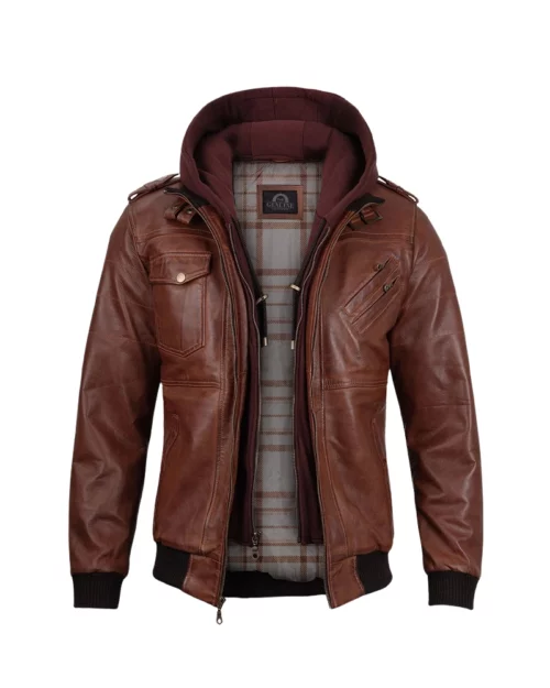 Brown Leather Bomber Jacket