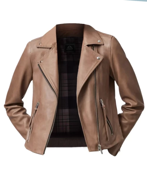 Emily Beige Motorcycle Leather Jacket