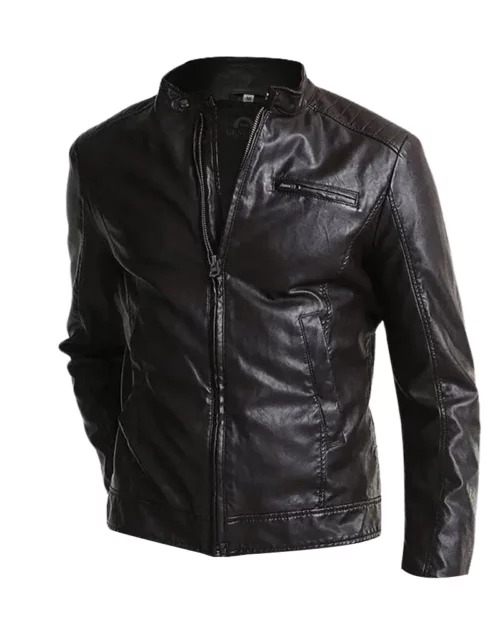 Mark Black Leather Racer Jacket