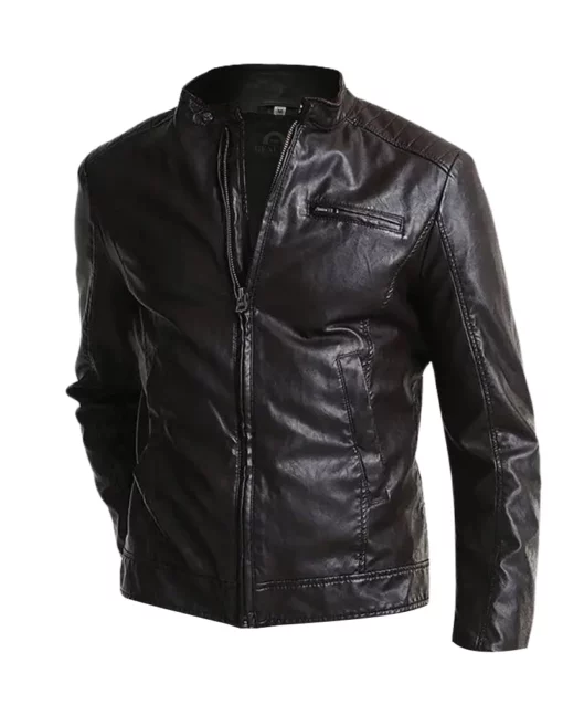 Mark Black Leather Racer Jacket
