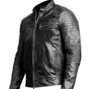 Men Black Genuine Leather Biker Jacket