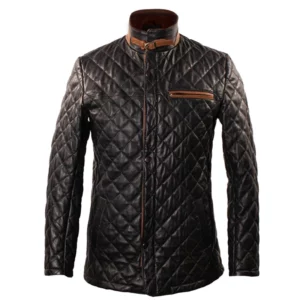 Men Black Quilted Leather Jacket