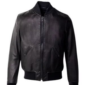 Men Casual Black Bomber Leather Jacket