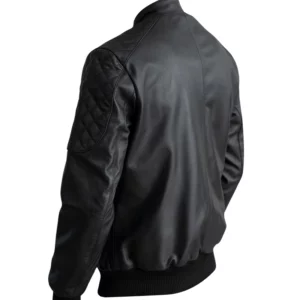 Men Casual Black Leather Bomber Jacket
