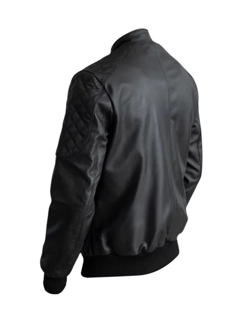 Men Casual Black Leather Bomber Jacket