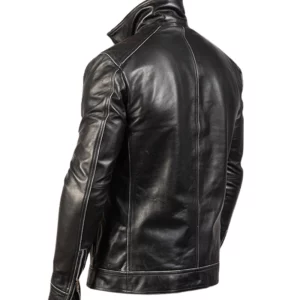 Men Hudson Black Leather Biker Jacket