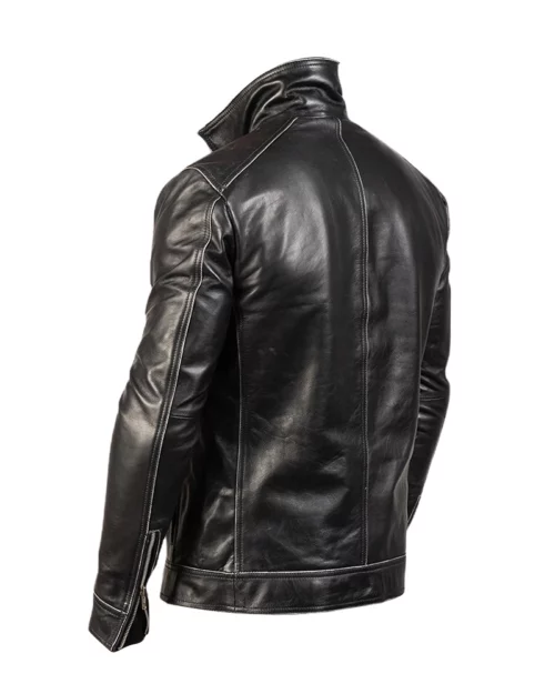 Men Hudson Black Leather Biker Jacket