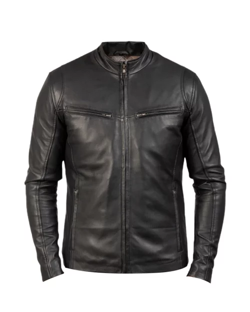 Men Ionic Quilted Leather Biker Jacket