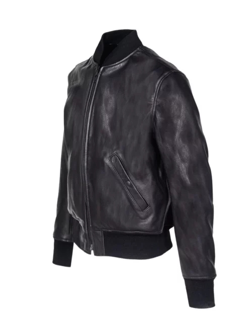 Mens Casual Black Bomber Leather Jacket