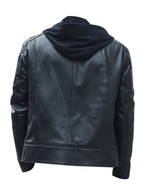 Mens Lambskin Leather Moto Hooded Jacket