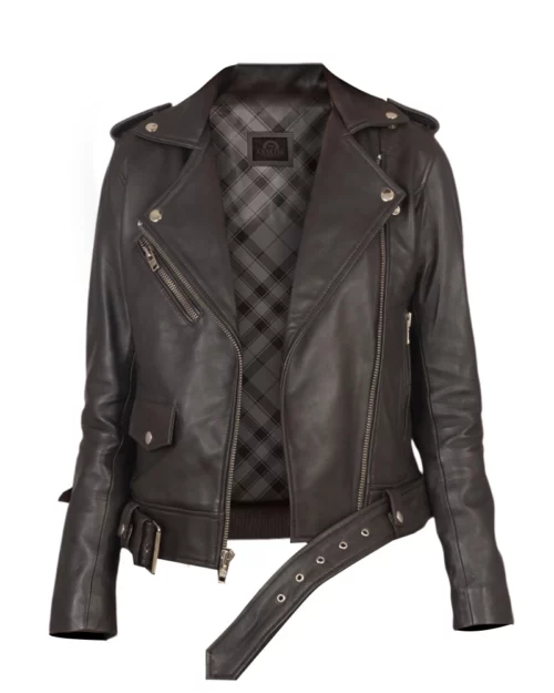 Women Alison Brown Biker Leather Jacket