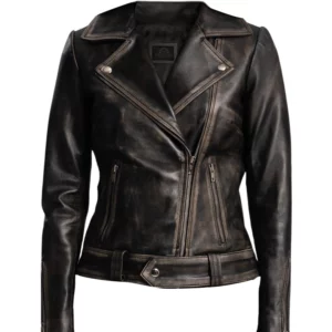 Women Rumy Distressed Brown Biker Jacket