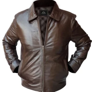 Brown Bomber Leather Jacket for Men