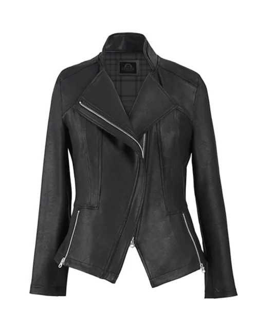 Jennifer Ladies Black Leather Cropped Jacket
