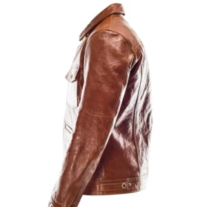 Men Brown Leather Trucker Jacket