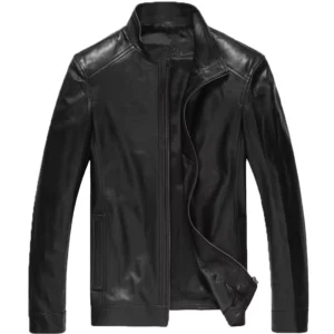 Men Fashion Leather Stand Vintage Motorcycle Jacket