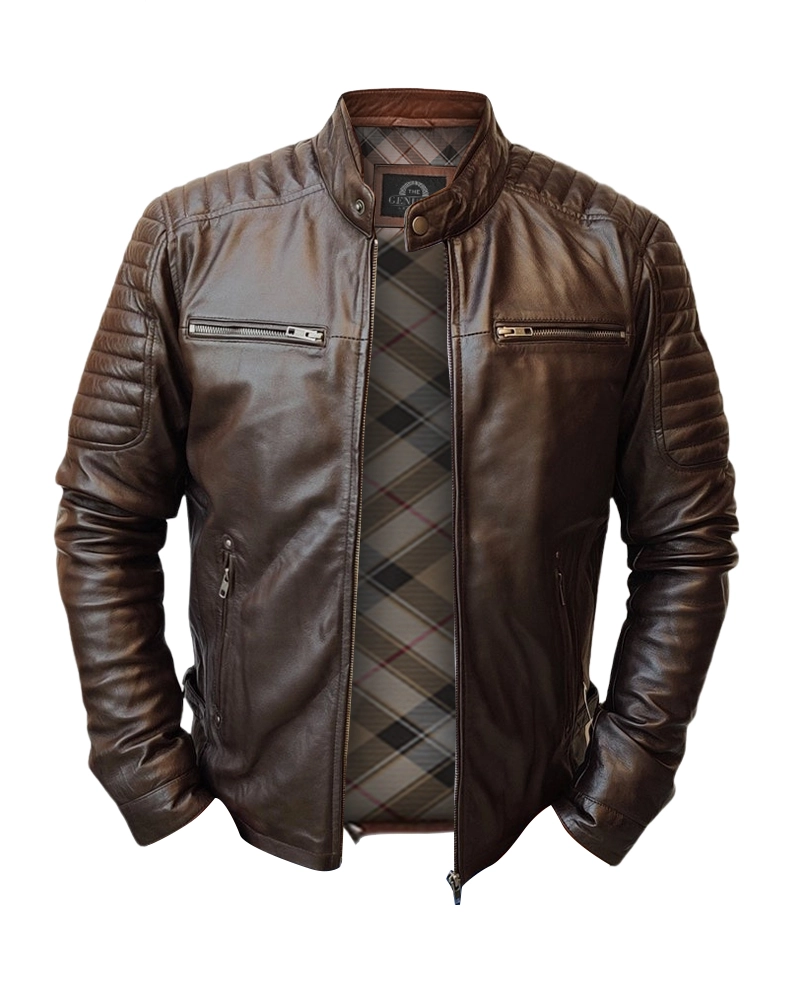 Men Handmade Slim Fit Leather Jacket Slim Fit Brown Jacket