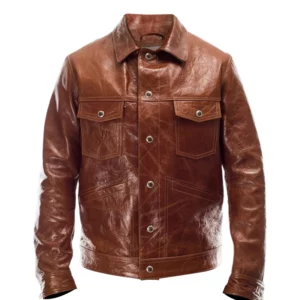 Mens Brown Cowhide Leather Trucker Jacket