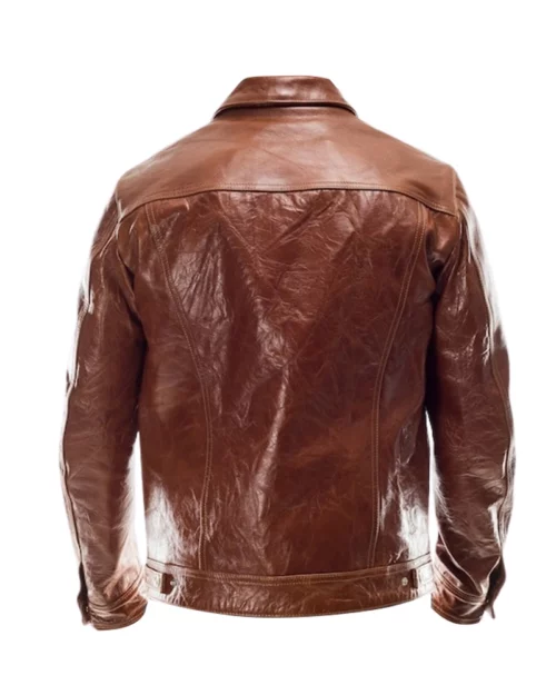 Men's Brown Cowhide Leather Trucker Jacket