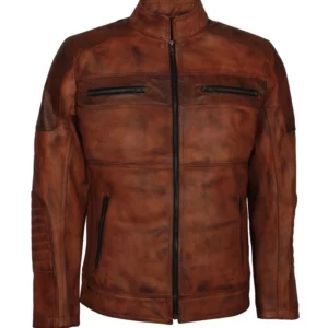 Mens Cafe Racer Brown Cowhide Motorcycle Jacket