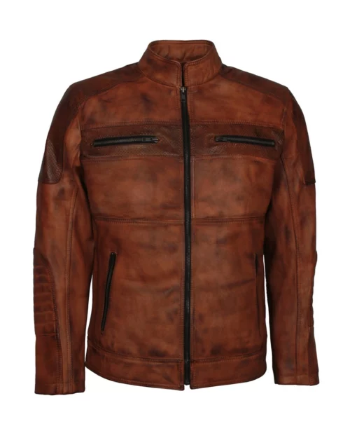 Mens Cafe Racer Brown Cowhide Motorcycle Jacket